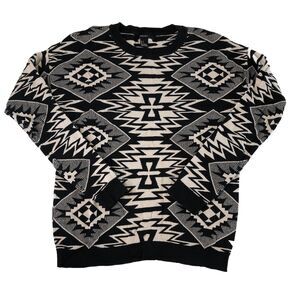 Forever 21 men’s Aztec southwestern geometric knit sweater black and cream Small